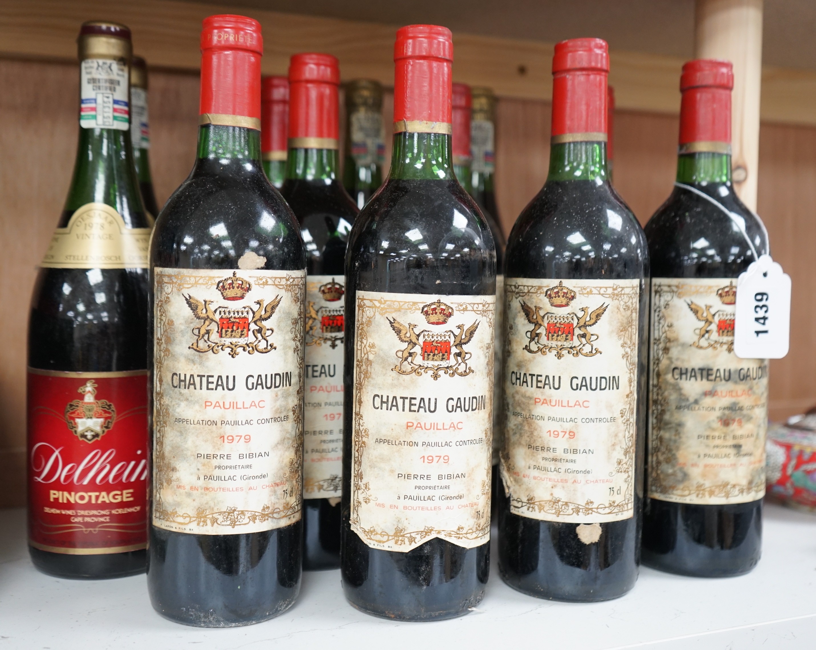 Eight bottles of 1979 Chateau Gaudin Pauillac wine, two bottles of Delheim Pinotage and two bottles of Bertram’s Shiraz